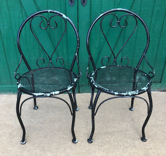 Patio Bistro Chairs, Set 2 Chair, Wire Chairs, Old Chippy Paint, Original Finish, Garden Decor, Steel Mesh Iron