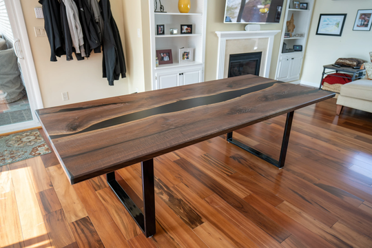 Big Dining Table, Long Walnut Large Epoxy Family Style Dining, Resin Black Table