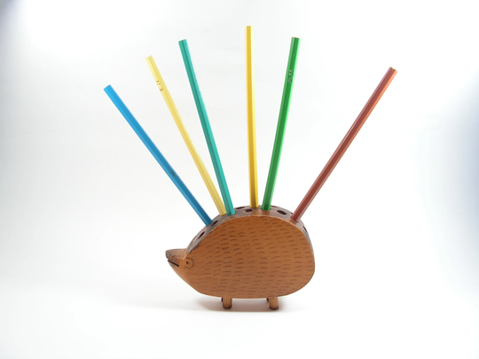 Wooden Pencil Holder Hedgehog Vintage Handmade Organizer Hedgehog Wood Figure Desk Pen For 14 Pencils Children's