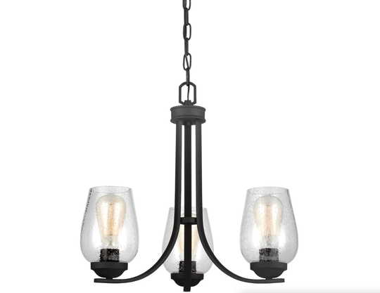 Industrial 3-Light Chandelier Light, Farmhouse Glass Hanging Seeded Shade Foyer Pendant Glass Pendant