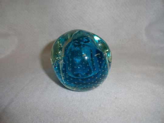 Vintage Hand Blown Cased Turquoise Controlled Bubble Pencil Holder Paperweight