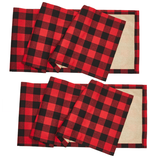 2 Pack Buffalo Plaid Christmas Table Runner, Red and Black Reversible Burlap and Cotton (14 x 72 in)