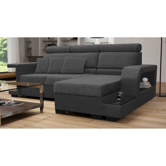 Aliso Modern Grey Fabric Upholstered Convertible Sectional Sofa with Right Facing Storage Chaise