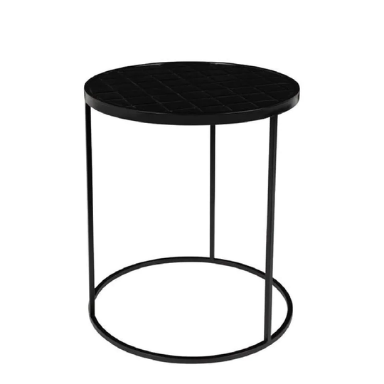 Zuiver Glazed Round Black Tile End Table
