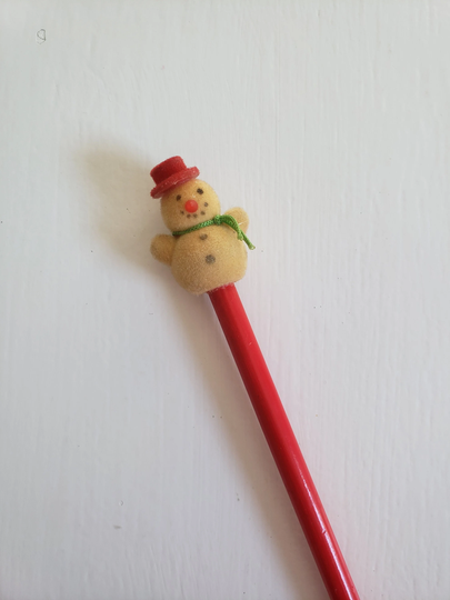 Vintage Pencil With Flocked Snowman Topper - Retro Winter Wonderland Frosty Christmas Decor Fun Office School Supplies Stationary