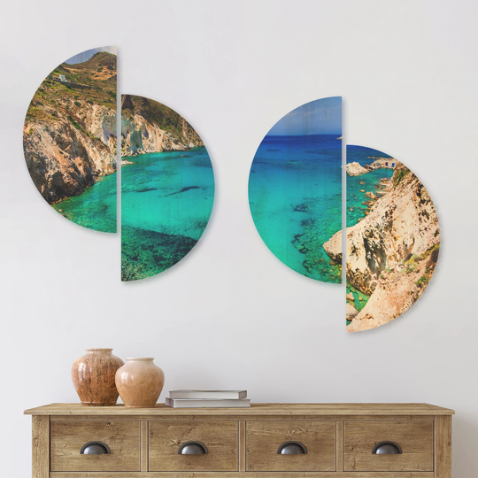 Designart 'Greece Beaches of Milos Island' Landscape Wood Wall Art Set of 4 Half Circles - Multi-Color