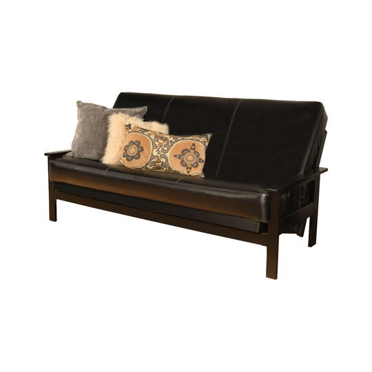 Somette Monterey Sofa in Black Finish with Removable Faux Leather Mattress Cover