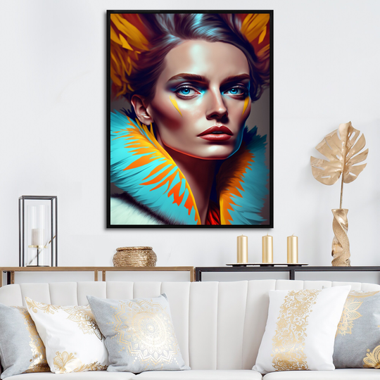 Designart 'Colorful Sensual Woman In Fur Coat II' Contemporary Glam Framed Canvas Art Print