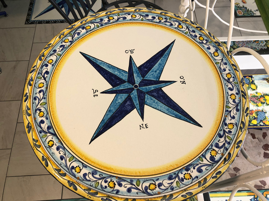 Italian Volcanic Outdoor Table Compass Rose Star With Iron Base Lemon Decor