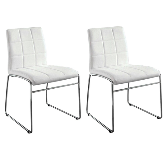 Oahu Contemporary Side Chair With Steel Tube, White Finish, Set of 2