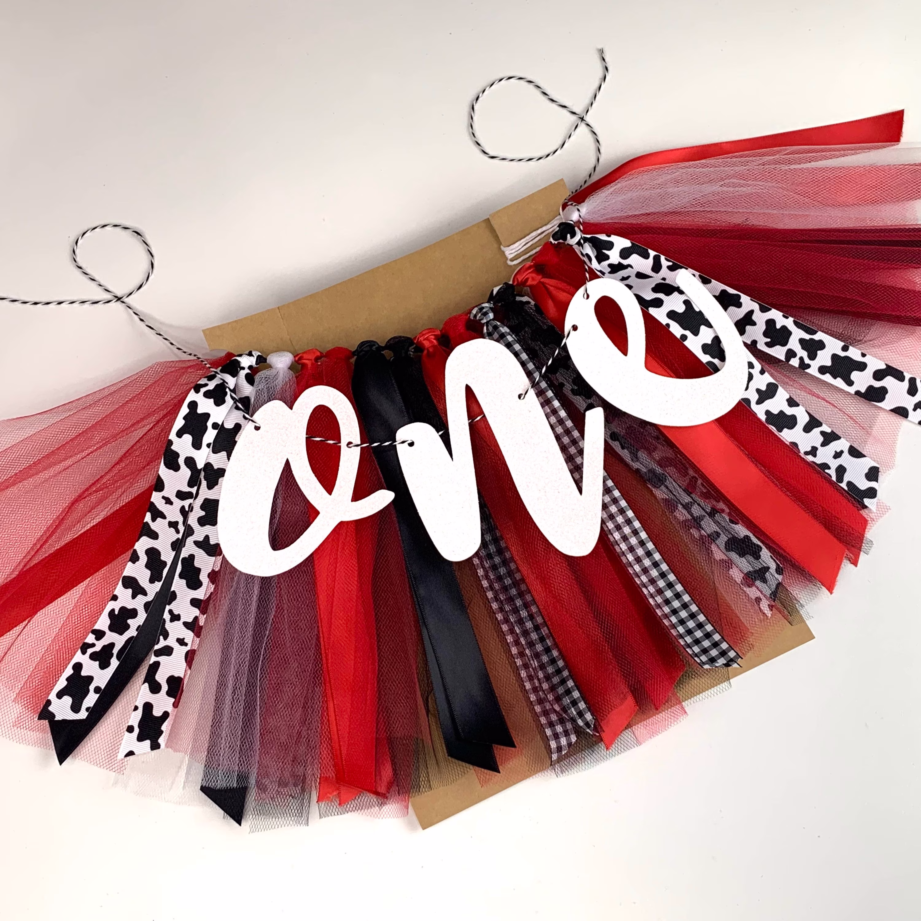 Cow Theme High Chair Banner, Farm Red Birthday Girl Smash Cake, 1st Photo Backdrop, One Bright Color Tutu Skirt Rd