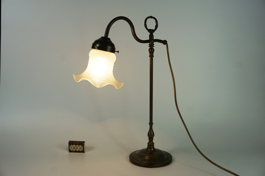 Art Nouveau Brass Table Lamp, Vintage Adjustable Old Night Stand Desk Frosted Glass Brass Desk Lamp