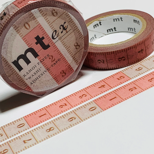 Thin Red & Kraft Ruler Measuring Tape Mt Washi - 1 Roll 10mm X 7M | 23 Feet