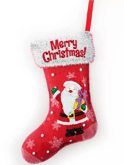 Us Seller. Christmas Stocking Double Sided Diamond Painting Kit Partial Drill, Cut & Sew Required On Edges. See Pic For Size