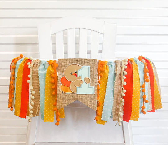 Thanksgiving Birthday High Chair Banner, Our Little Turkey Highchair 1st Decor, Garland, Wall Backdrop