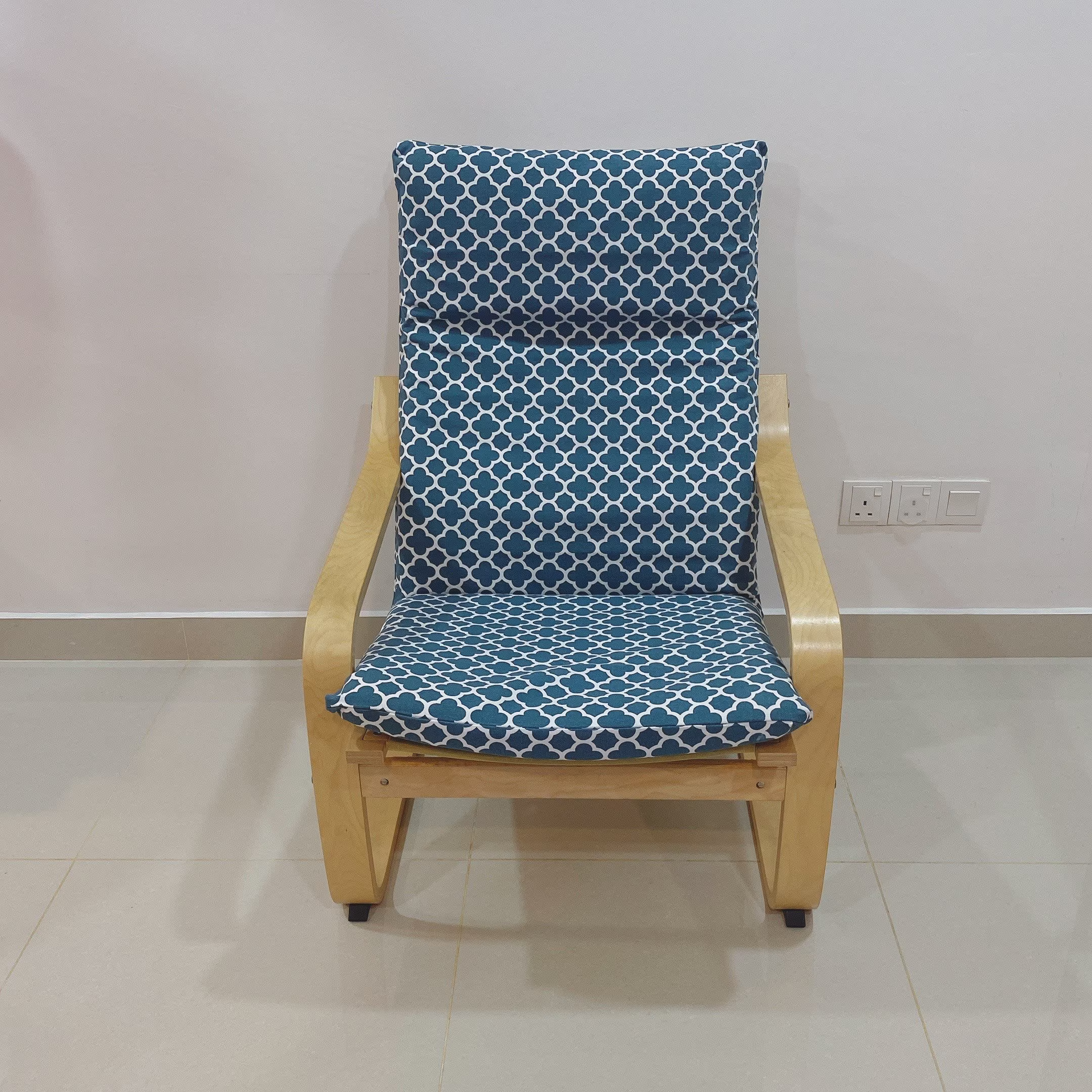 Ikea Poang Chair Cushion Cover - Blue Symmetrical Print