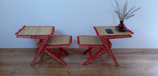 02 Tables Handmade & Hand Carved Coffee, Red