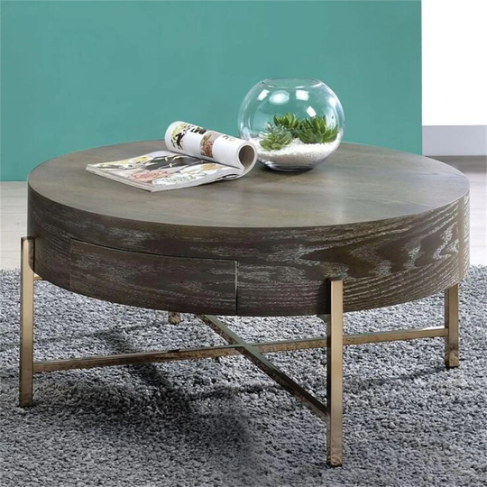 Coffee Table End Table Living Room Table in Dark Oak & Champagne