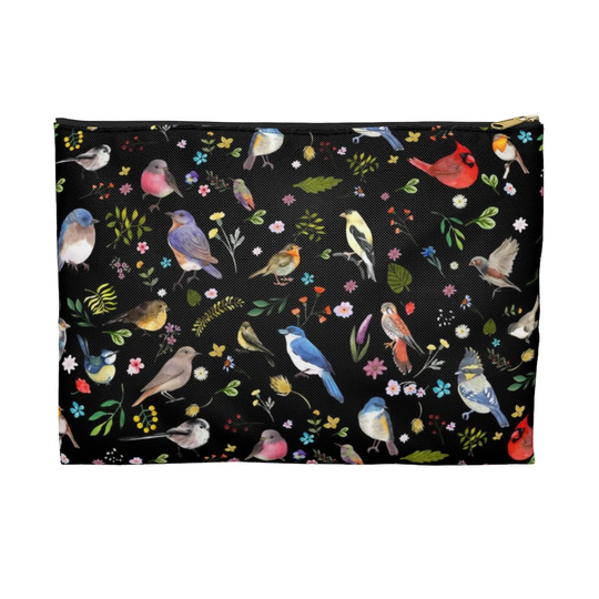 Bird Zipper Pouch | Cottagecore Pencil Case Cosmetic Bag Floral Travel Witchy Gothic Zipp