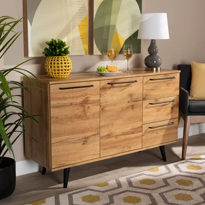 Alphonsus Modern And Contemporary Transitional Oak Brown Finished Wood 3-Drawer Sideboard Buffet