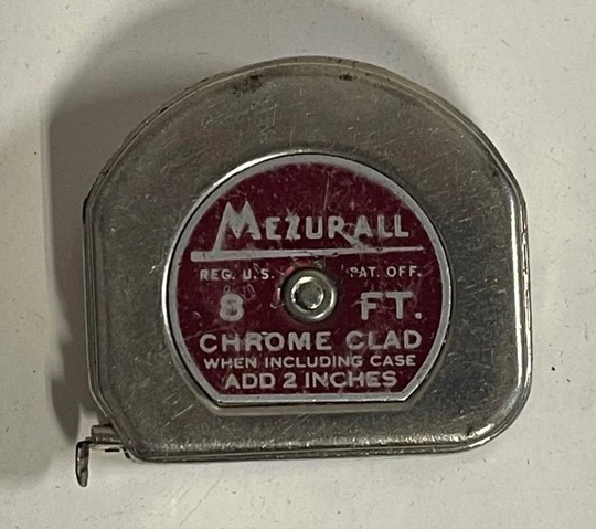 Vintage 8 Foot Chrome Clad Mezurall Metal Measuring Tape