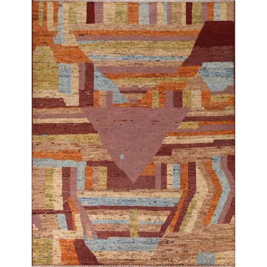 Multi-colored Contemporary Moroccan Area Rug Hand-knotted Wool Carpet - 8'7" x 9'8"
