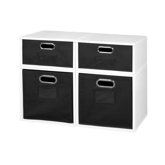 Noble Connect Storage Set- 2 Full Cubes/2 Half Cubes with Foldable Storage Bins- White Wood Grain/Black