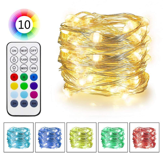 RGB & Warm White Color Changing LED Fairy Lights - Medium