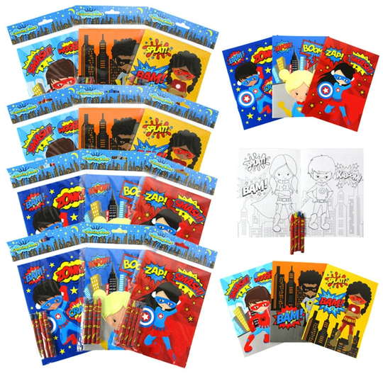 Superhero Text Party Coloring Books With Crayons Favors