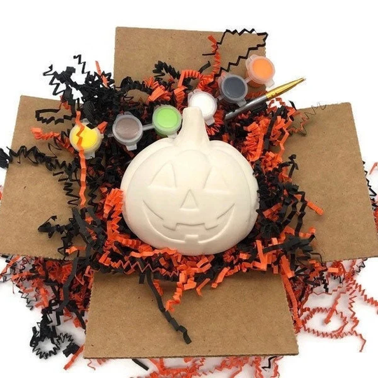 Halloween Pumpkin Paint Kit - Trick Or Treat Goodie Box For Kids & Adults Ceramic Bisque Ready To Diy Project