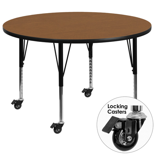 Delacora 48 Inch Round Steel Framed Wood Top Adjustable Activity Table