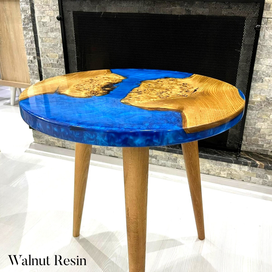 20" Walnut Round Side Table | Solid End Coffee Mid Century Modern Resin Living Room Furniture Ready To Ship