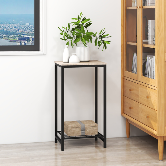 2-Tier End Table, Industrial Side Table Nightstand with Durable Metal Frame
