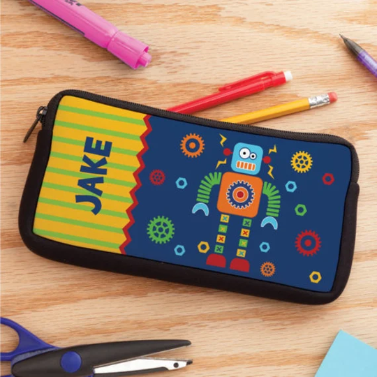 Robot Personalized Pencil Case, Customized Kids Pencils Pouch, Back To School Supplies