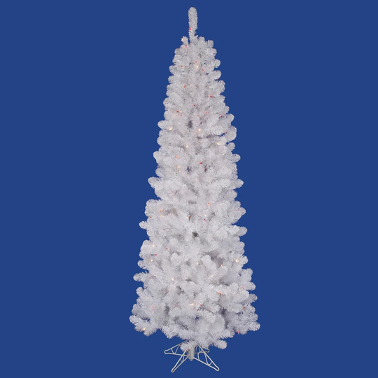 7.5' Pre-Lit White Salem Pine Pencil Artificial Christmas Tree - Multi LED Lights