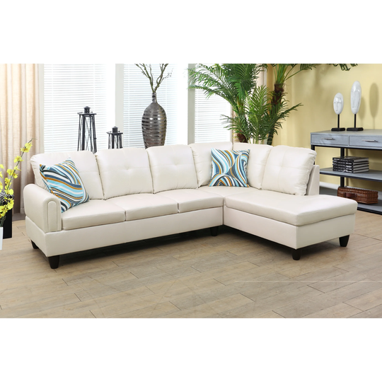 2-Pieces Sectional Sofa & Chaise,Cream,Faux Leather(09729B-2)