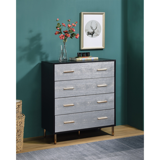 Chest with 4 Drawers Storage Space Black Silver & Gold Finish