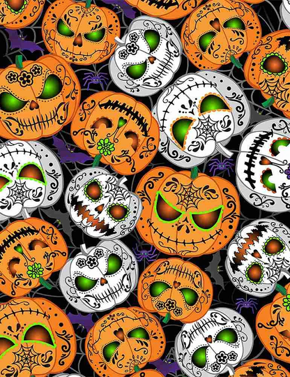Scary Pumpkins Glow, Pattern # Wicked-Cg8651 Black - By Timeless Treasures Glow in The Dark 100% Cotton Woven Fabric Choose Your Cut