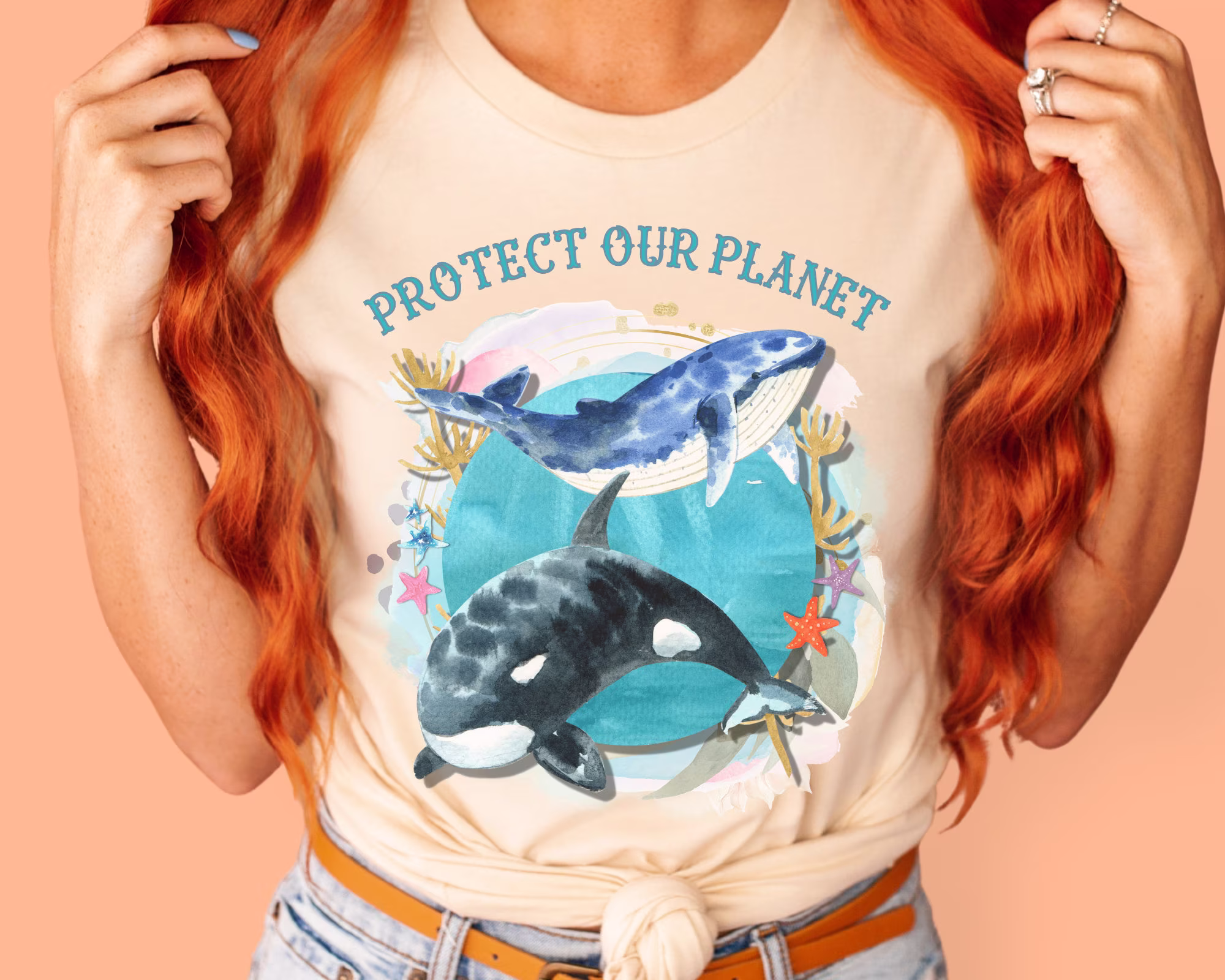Colorful Whale Tee Shirt Protect Our Planet | Ocean Shirt, Creative Gift, Science Teacher, Gift For Lover, 90S Inspired