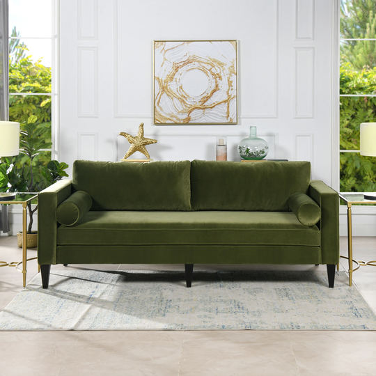 Nicholi Casual Modern Loose Back Performance Fabric Bench-Seat Sofa