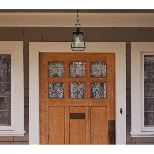 Westinghouse Lighting Aurelie One-Light Outdoor Pendant, Textured Black Finish with Clear Waffle Glass - 1-Light