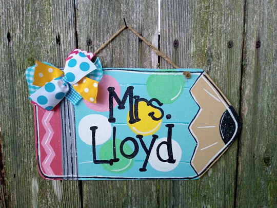 Pencil Door Hanger, Personalized Teacher Decor, Wood Classroom Sign, Farmhouse Pencil