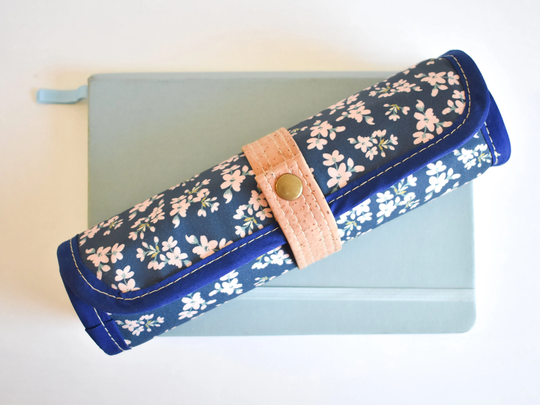 Roll Up Pencil Case, Gift For Painters, Floral Blue Pen Pouch, Roll Organizer
