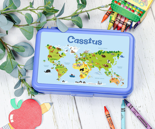 Personalized Pencil Box Kids World Map | School Supplies Back To Animal