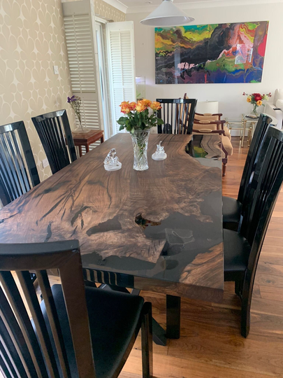 Dark Walnut Smoke Epoxy Table/Wood Dining Live Edge River Coffee Natural