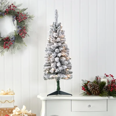 Slender Flocked Pine Frosted Christmas Tree with LED