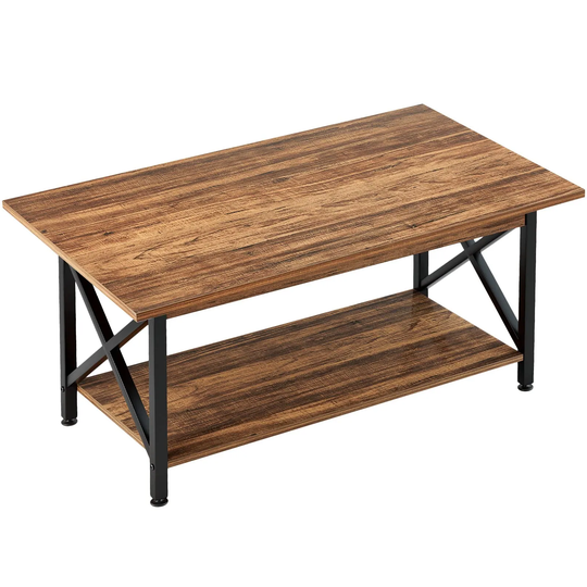 Coffee Table Large 43.3 x 23.6 inch Farmhouse Rustic with Storage Shelf for Living Room, Easy Assembly, Walnut