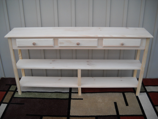 Unfinished 60" Sofa 58"x11x30 Beveled Edge Style Console Pine Table W/2 Shelves & 3 Drawers