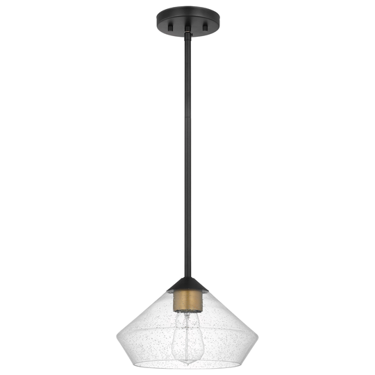Starlight 1 Light Mini Pendant Medium Base 60 Watt Matte Black Finish Clear Seeded Glass