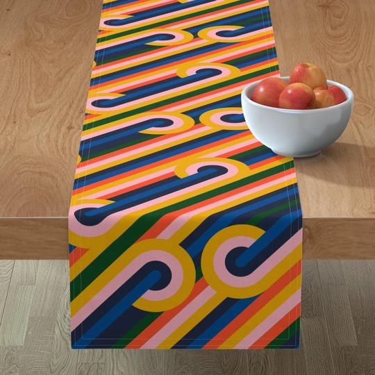 Retro 1970S Table Runner - Modernist Loop Jumbo By Lapetitelecour Maximalist Bright Stripe Cotton Sateen Spoonflower
